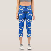 ブルードラッ鮮やかグスラッシュ柄ヨガ カプリレギンス (正面)