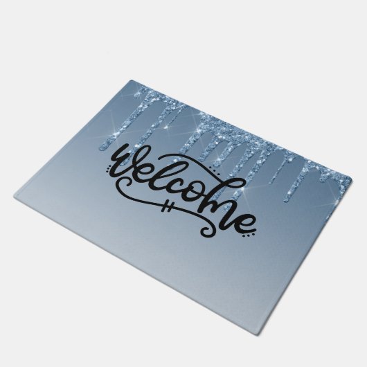 ブルードリッピンググリッターへようこそ ドアマット (アングル)
