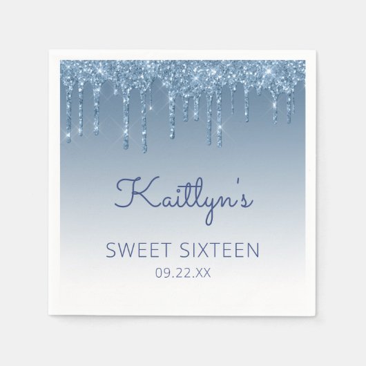 ブルードリッピンググリッターグラムスウィート16パーティー スタンダードカクテルナプキン (正面)