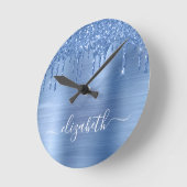 ブルードリッピンググリッターパーソナライズされた ラウンド壁時計 (傾斜)
