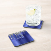 ブルードリップガーリーグリッターブラシ金属モノグラム コースター (右側)