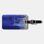 ブルードリップガーリーグリッターブラシ金属モノグラム ラゲッジタグ (正面横)