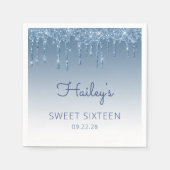ブルードリップグリッターグラムスウィート16バースデーパーティー スタンダードカクテルナプキン (正面)