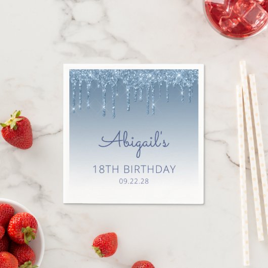 ブルードリップグリッターグラム18thバースデーパーティー スタンダードカクテルナプキン (インサイチュ)