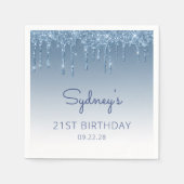 ブルードリップグリッターグラム21歳の誕生日パーティー スタンダードカクテルナプキン (正面)