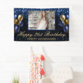 ブルードリップグリッター&金ゴールドバルーン誕生日 横断幕 (インサイチュ)