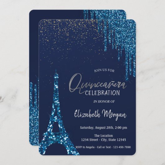 ブルードリップス紙吹雪エッフェルタワーキンセアニラ 招待状 (正面/裏面)