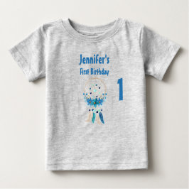 ブルードリームキャッスタイリッシュチャーボホデザイン誕生日 ベビーTシャツ