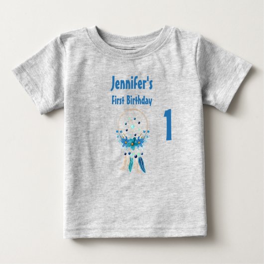 ブルードリームキャッスタイリッシュチャーボホデザイン誕生日 ベビーTシャツ (正面)
