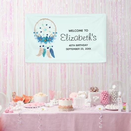 ブルードリームキャッスタイリッシュチャーボホデザイン誕生日 横断幕 (パーティー)