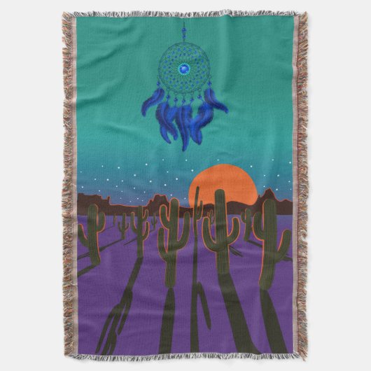 ブルードリームキャッチャーと夜のアリゾナ砂漠 スローブランケット (正面縦)