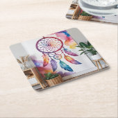 ブルードリームキャッチャー角コースターセット スクエアペーパーコースター (アングル)