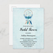 ブルードリームキャッチャー(花と羽のブライダル) インビテーションポストカード (正面/裏面)