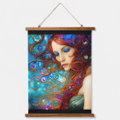ブルードリームビューティフルウーマンデジタルアート 吊り下げ型タペストリー (正面)