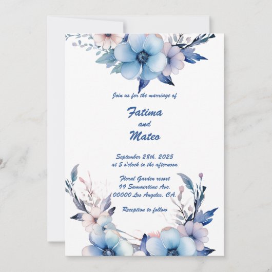 ブルードリーム：パーソナライズされた結婚式招待状 招待状 (正面)