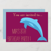 ブルードルフィンの女の子またはトゥイーン誕生日パーティー 招待状 (正面/裏面)