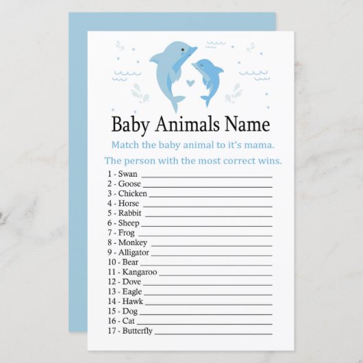 ブルードルフィンベビーアニマルズネームゲーム (正面/裏面)