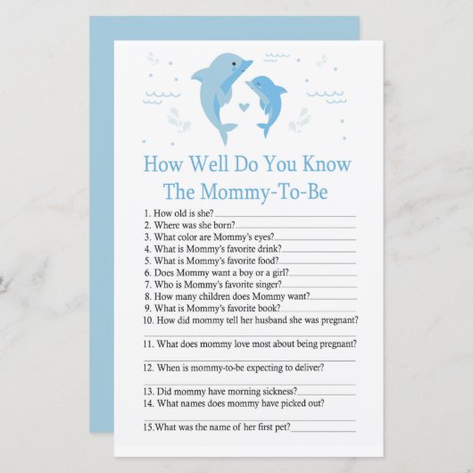 ブルードルフィン赤ちゃんシャワーゲームをどれだけ知っているか (正面/裏面)