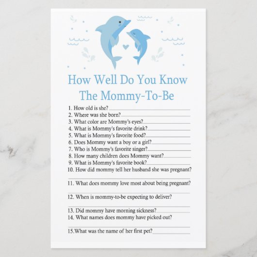 ブルードルフィン赤ちゃんシャワーゲームをどれだけ知っているか (正面)