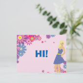 ブルードレスのブロンド女性こんにちは ポストカード (スタンド正面)