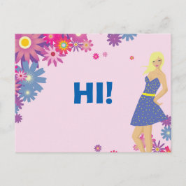 ブルードレスのブロンド女性こんにちは ポストカード