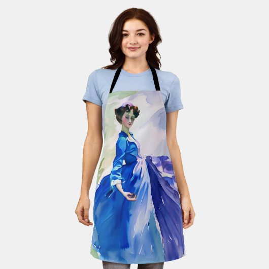 ブルードレスのレディ – 水色絵を描の エプロン (着用した状態)