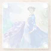ブルードレスのレディ – 水色絵を描の ガラスコースター (裏面)
