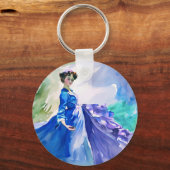 ブルードレスのレディ – 水色絵を描の キーホルダー (裏面)