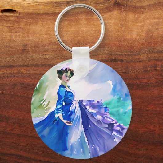 ブルードレスのレディ – 水色絵を描の キーホルダー (正面)