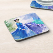 ブルードレスのレディ – 水色絵を描の コースター (左側)