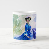 ブルードレスのレディ – 水色絵を描の ジャンボコーヒーマグカップ (正面)