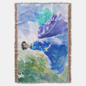 ブルードレスのレディ – 水色絵を描の スローブランケット (正面縦)