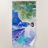 ブルードレスのレディ – 水色絵を描の ビーチタオル (正面)