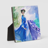 ブルードレスのレディ – 水色絵を描の フォトプラーク (正面)