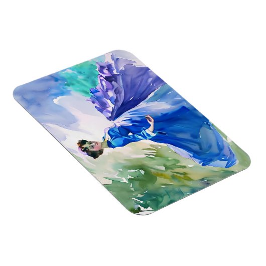 ブルードレスのレディ – 水色絵を描の マグネット (右側)