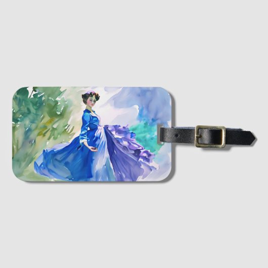 ブルードレスのレディ – 水色絵を描の ラゲッジタグ (正面横)