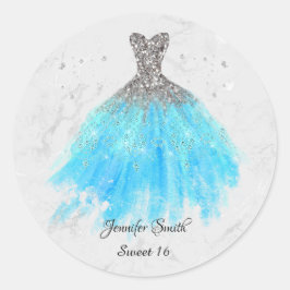 ブルードレスシルバーグリッターsweet sixteen ラウンドシール