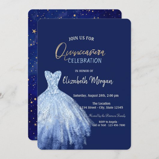 ブルードレススターズ銀河系ネイビーブルーキンセアニラ 招待状 (正面/裏面)