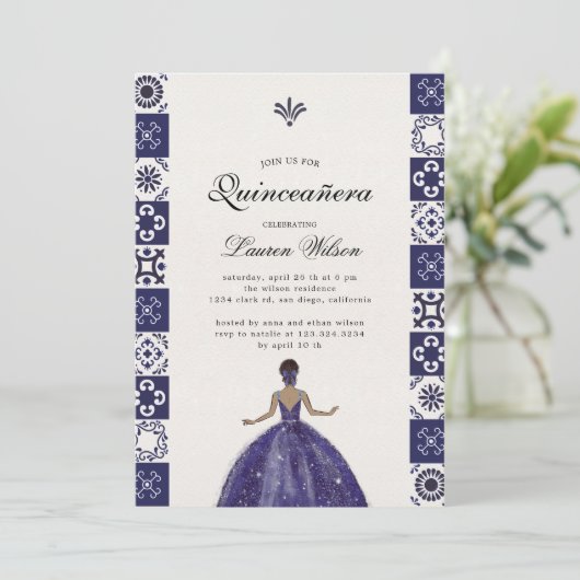 ブルードレスタイル芸術的キンセニェラ招待状 招待状 (スタンド正面)