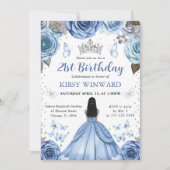 ブルードレスダークスキンプリンセス誕生日 招待状 (正面)