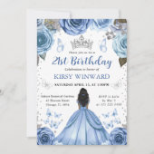 ブルードレスダークスキンプリンセス誕生日 招待状 (正面)