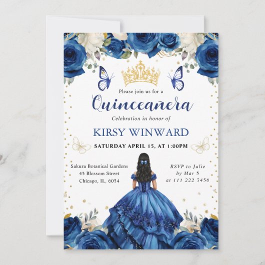ブルードレスブラックヘアプリンセスキンセアニェラ 招待状 (正面)