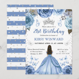 ブルードレスブルネットプリンセス誕生日 招待状