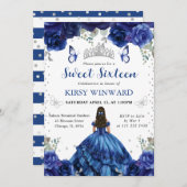ブルードレスブルネットヘアプリンセススウィート16 招待状 (正面/裏面)