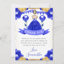 ブルードレスブロンドヘアプリンセス誕生日 サンキューカード