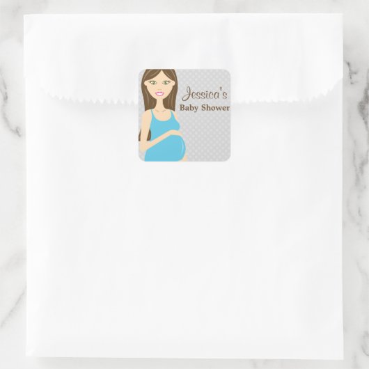 ブルードレスベビーシャワーのブルネット妊婦 スクエアシール (バッグ)