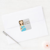 ブルードレスベビーシャワーのブルネット妊婦 スクエアシール (封筒)