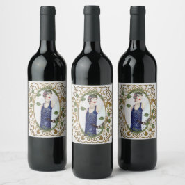 ブルードレスヴィンテージ1920sフラッパーアールデコ女性 ワインラベル