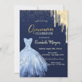 ブルードレス金ゴールドグリッタードリップキンセアニラ 招待状 (正面)