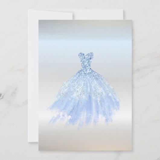 ブルードレス、ピンクローゼフレームシルバースウィート16 招待状 (裏面)